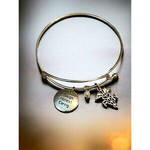 Gold Tone Adjustable Charm Bracelet RN Registered Nurse Tough Honest Caring 7.75